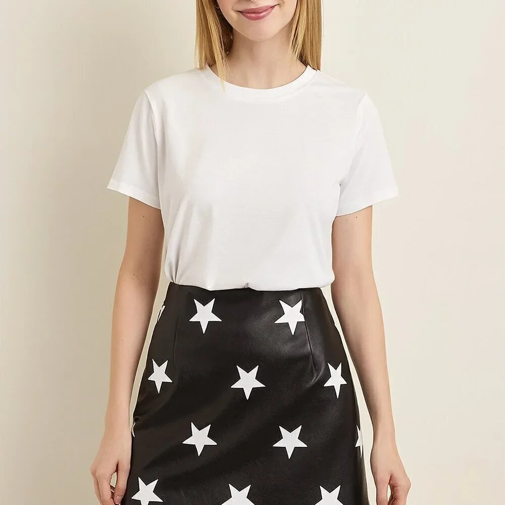 Shein Black Mini Skirt White Stars Polyester